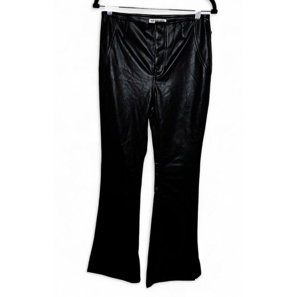 ‼️SALE‼️We The Free Free People Black Vegan Faux Leather Flare Pants Side Slit